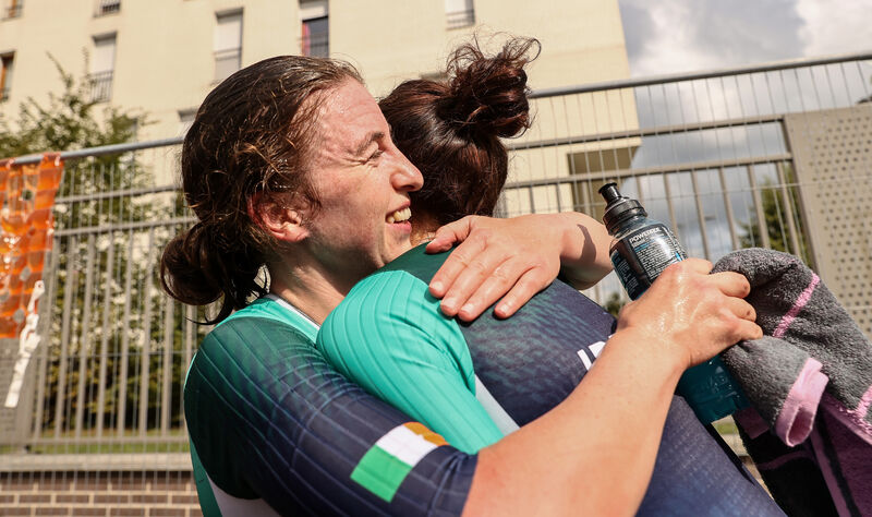 Linda Kelly and Katie-George Dunlevy celebrate winning gold. Picture: INPHO/Tom Maher