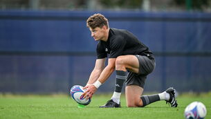 <p>Beauden Barrett during a New Zealand training session. Pic: Brendan Moran/Sportsfile</p>