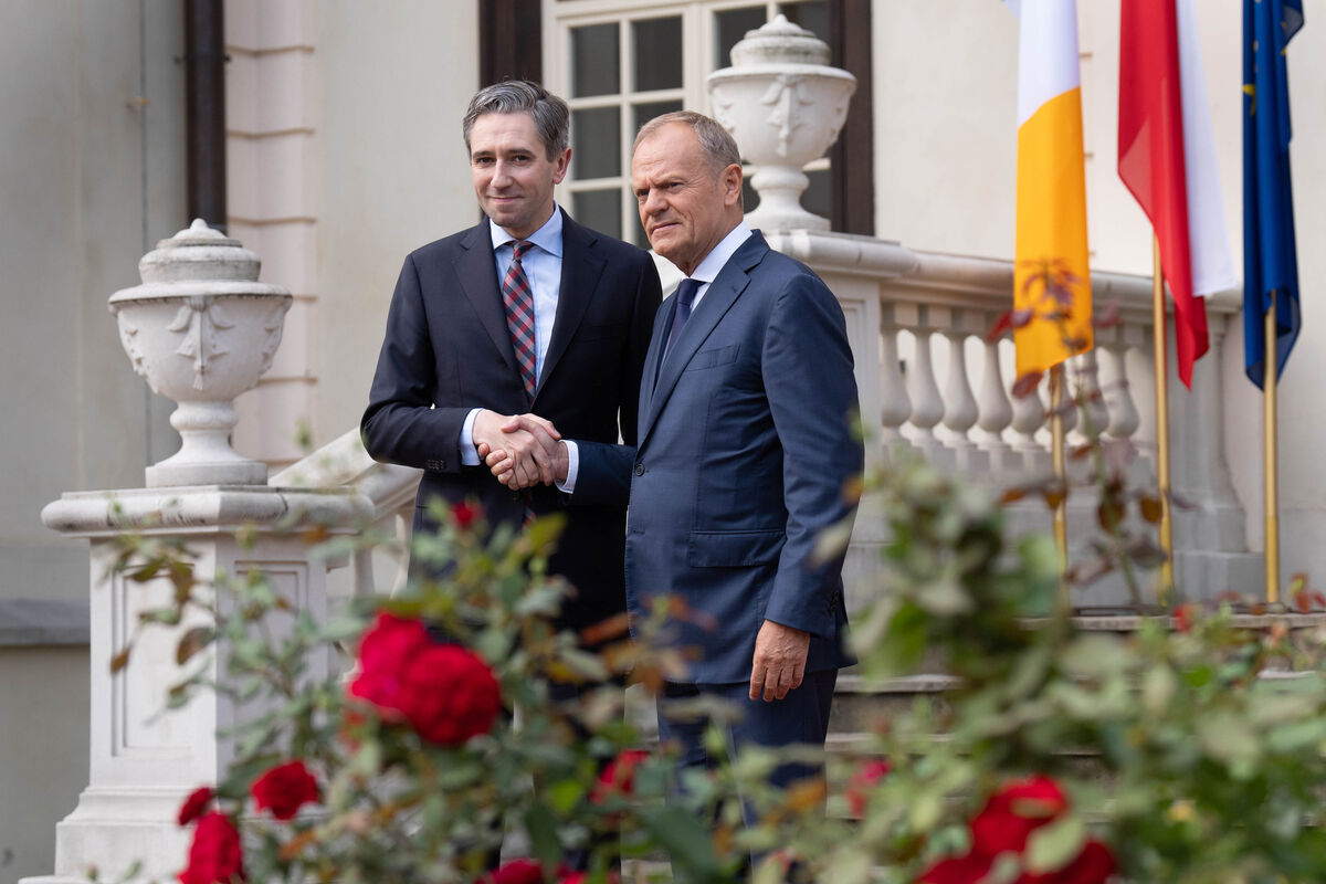 Taoiseach Simon Harris (left) with Polish Prime Minister Donald Tusk in Rzeszow, Poland. Photo: Stefan Rousseau/PA