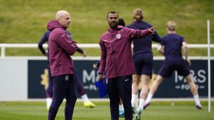 <p>England interim manager Lee Carsley and coach Ashley Cole during a training session at St George's Park, Burton upon Trent. Picture: Nick Potts/PA Wire. </p>