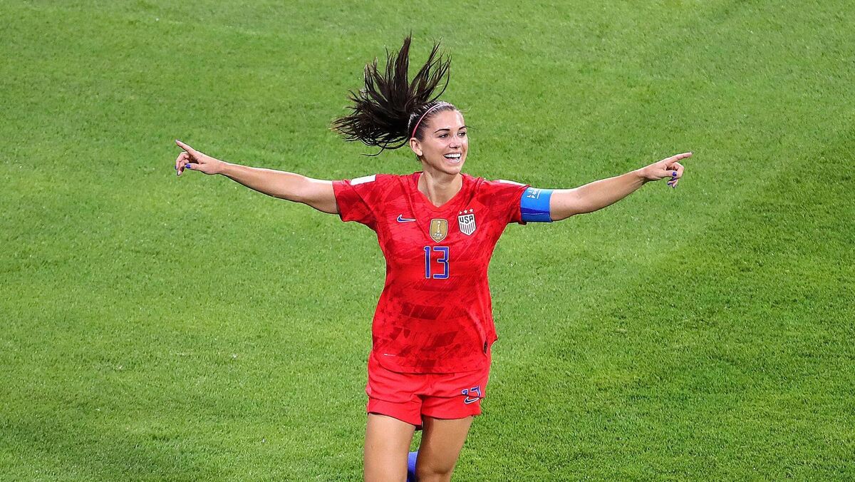 USA's Alex Morgan celebrates scoring her side's second goal of the game during the 2019 FIFA Women's World Cup Semi Final match at the Stade de Lyon. Pic: Richard Sellers/PA Wire. 