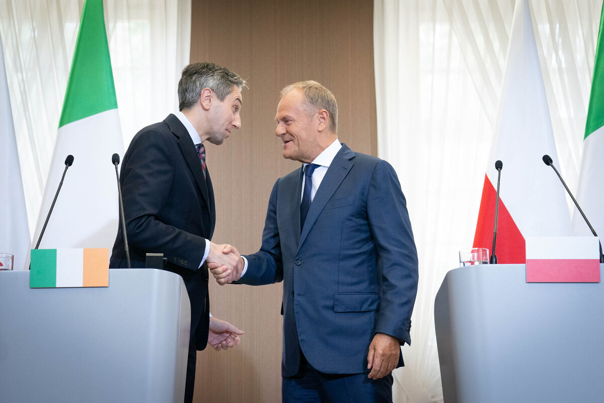 Taoiseach Simon Harris during a bilateral meeting with Polish prime minister Donald Tusk in Rzeszow, Poland, on Thursday. Picture: Stefan Rousseau/PA 
