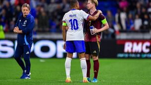 <p>RESPECT: Kylian Mbappe of France talks with Belgium skipper Kevin De Bruyne in Decines-Charpieu. Pic: Franco Arland/Getty Images</p>