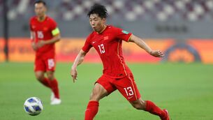<p>BANNED: Jin Jingdao of China during a World cup qualifier in 2021. Pic: Mohamed Farag/Getty Images</p>
