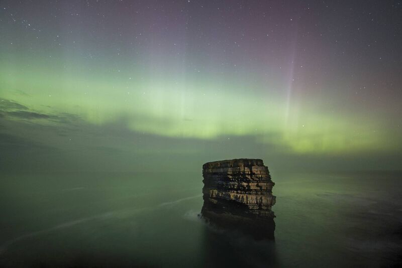  Dún Bríste Aurora, The Northern lights over Dún Bríste Sea Stack off the north Mayo coastline in Ireland. Picture: Brian Wilson, courtesy of Mayo Dark Sky Park