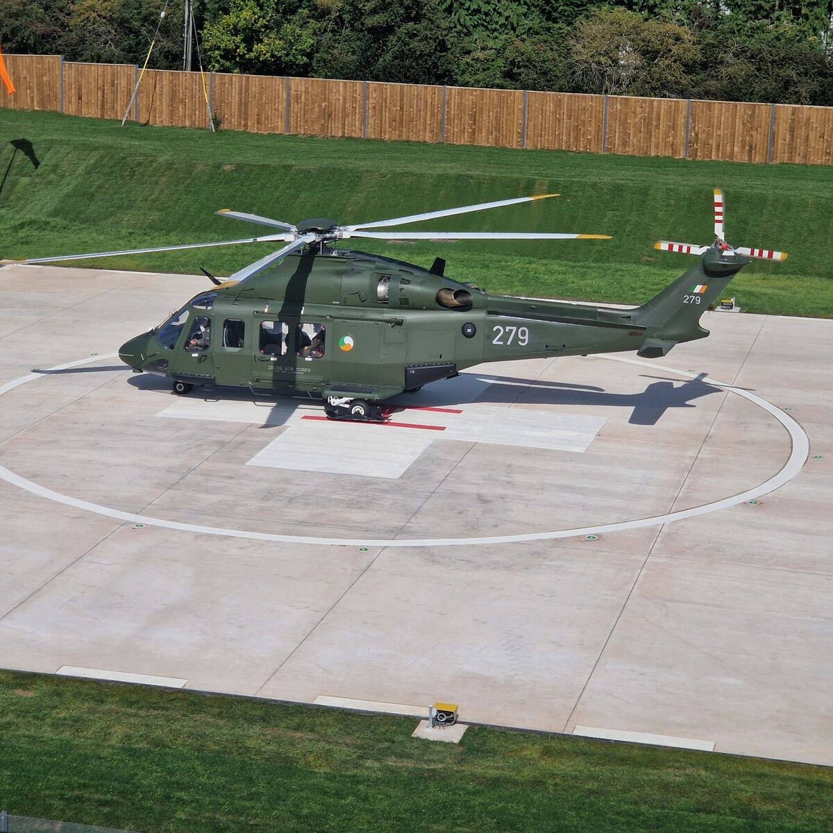 The Irish Air Corps AW139, one of the three helicopters that made test landings at CUH's new helipad this week. 