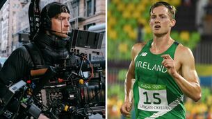 <p>(Left) Arthur Lanigan O'Keeffe in his new career as a director of photography; (Right) In action during the modern pentathlon at the 2016 Olympic Games in Rio de Janeiro. </p>