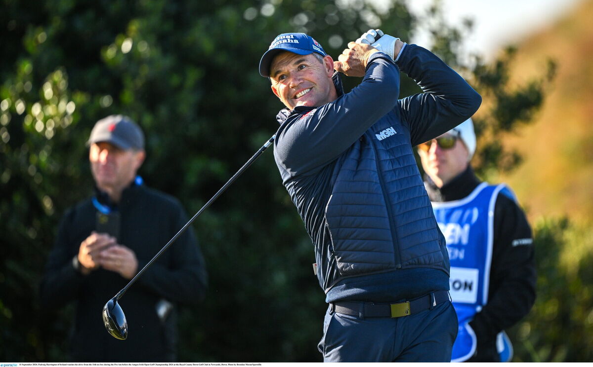 Padraig Harrington watches his drive from the 11th tee box during the Pro Am before the Amgen Irish Open Golf Championship. Pic: Brendan Moran/Sportsfile