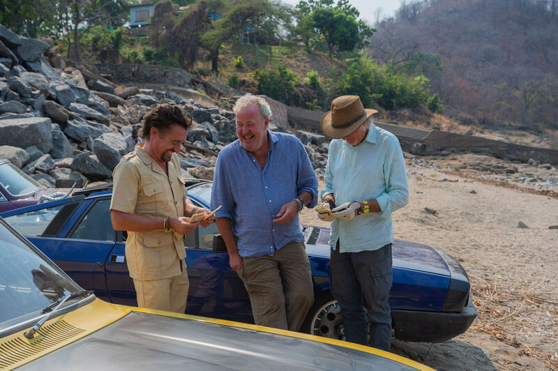 Richard Hammond, Jeremy Clarkson and James May filming the final The Grand Tour. Picture: Prime Video/PA Wire