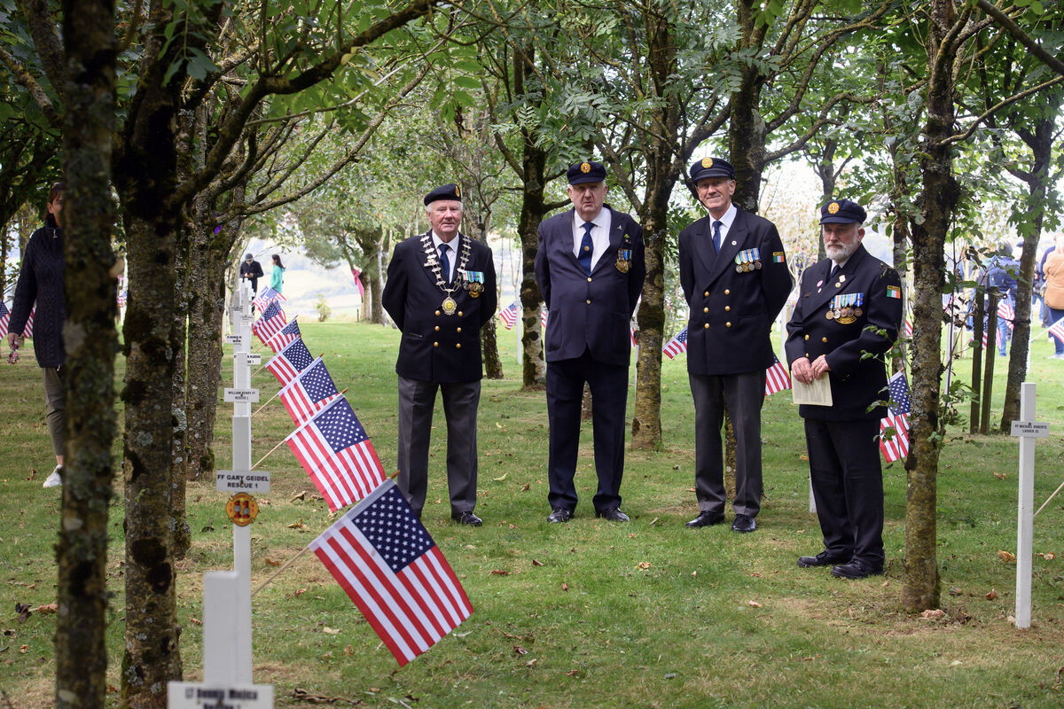  Kevin O'Brien, Tom Goulding, Denis McCarthy, and John Kearney of Cobh ONE at the Kinsale 9/11 memorial. The 90-strong cycle from Dublin to Cork raised funds for Friends of Firefighters of New York, and Aoibheann’s Pink Tie. Picture: Dan Linehan