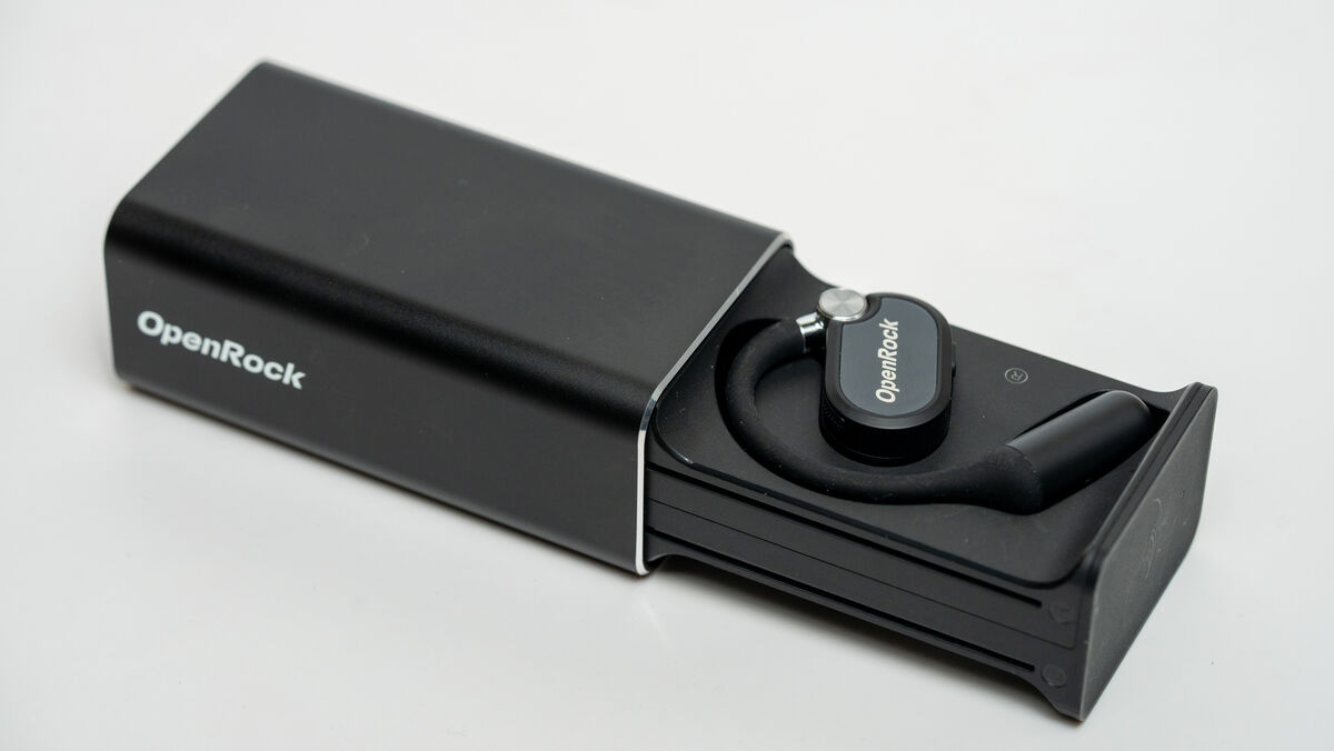 The charging case has an unusual opening mechanism. Picture: Noel Campion.