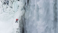 Video: An elite climber just went UP a frozen Niagara falls