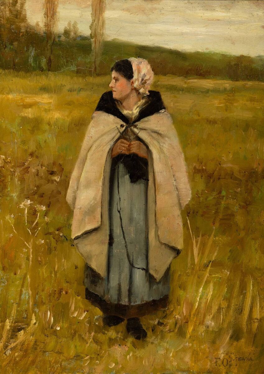 'A Knitting Shepherdess' by Frank O'Meara at James Adam. 'A Knitting Shepherdess' by Frank O'Meara at James Adam.