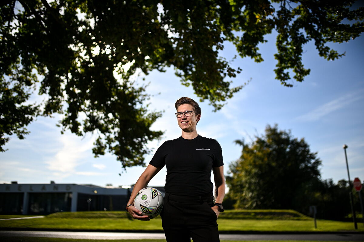 FAI referee Michelle O'Neill poses for a portrait after announcing her retirement at the FAI National Training Centre in Dublin. Photo by David Fitzgerald/Sportsfile