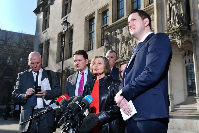 Michael Finucane (second left) with his mother Geraldine, the widow of murdered Belfast solicitor Pat Finucane, and his brother John (right) outside the Supreme Court in central London in December 2023 after the family lost a Supreme Court challenge over the decision not to hold a public inquiry into his killing, but won a declaration that an effective investigation into his death has not been carried out. Michael Finucane (second left) with his mother Geraldine, the widow of murdered Belfast solicitor Pat Finucane, and his brother John (right) outside the Supreme Court in central London in December 2023 after the family lost a Supreme Court challenge over the decision not to hold a public inquiry into his killing, but won a declaration that an effective investigation into his death has not been carried out.