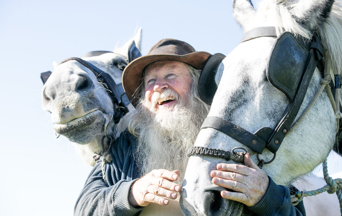 Ploughman Jerry from Kerry with horses Larry and Elton John at the National Ploughing Championships in Ratheniska, Co Laois. Picture: Gareth Chaney