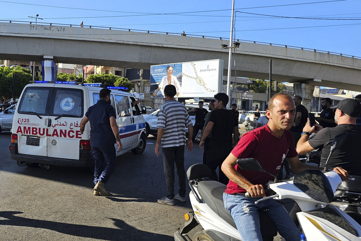 An ambulance carries wounded people whose handheld pager exploded, in Beirut, Lebanon, Tuesday, September 17, 2024. 