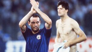 <p>ONE MOMENT IN TIME: Salvatore Schillaci of Italy after the World Cup 1990 match between Italy and Niall Quinn's Ireland. Pic: Alessandro Sabattini/Getty Images</p>