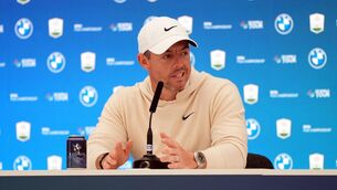 <p>BACK ON THE HORSE: Rory McIlroy during a press conference at Wentworth Golf Club. Picture: Zac Goodwin/PA Wire.</p>