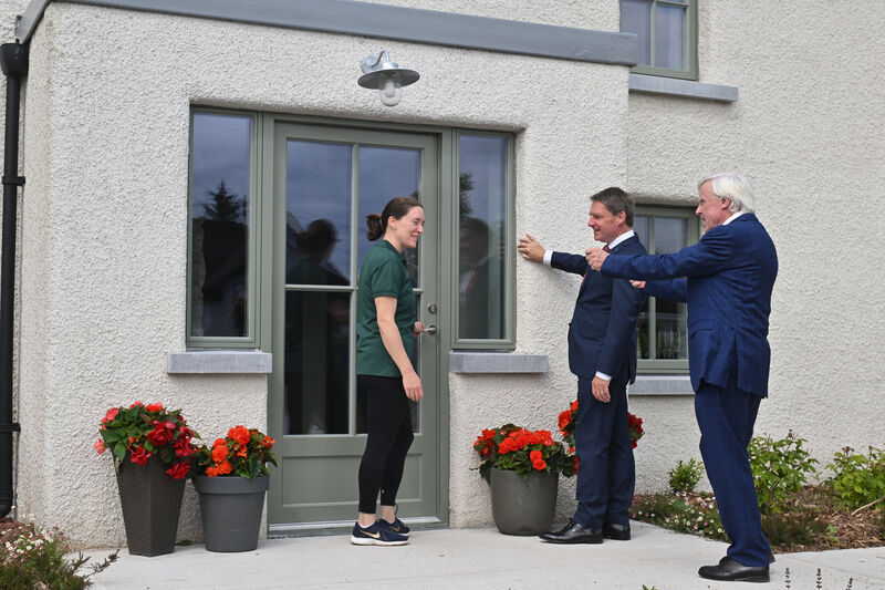 Ciara O'Brien on set for the big reveal with John and Francis Brennan at Barnahown, Mitchelstown, Cork. Picture: Dan Linehan