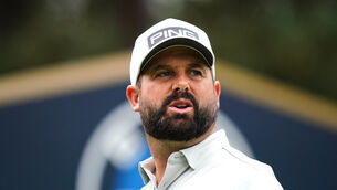 <p>England’s Matt Baldwin leads the way at Wentworth (Zac Goodwin/PA).</p>