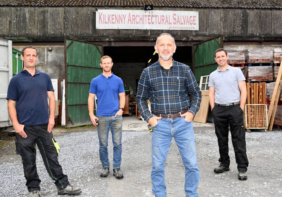 Robin Maharaj, founder with his sons from left, Paul, Conor and Harry at Kilkenny Architectural Salvage. Picture: Eddie O'Hare