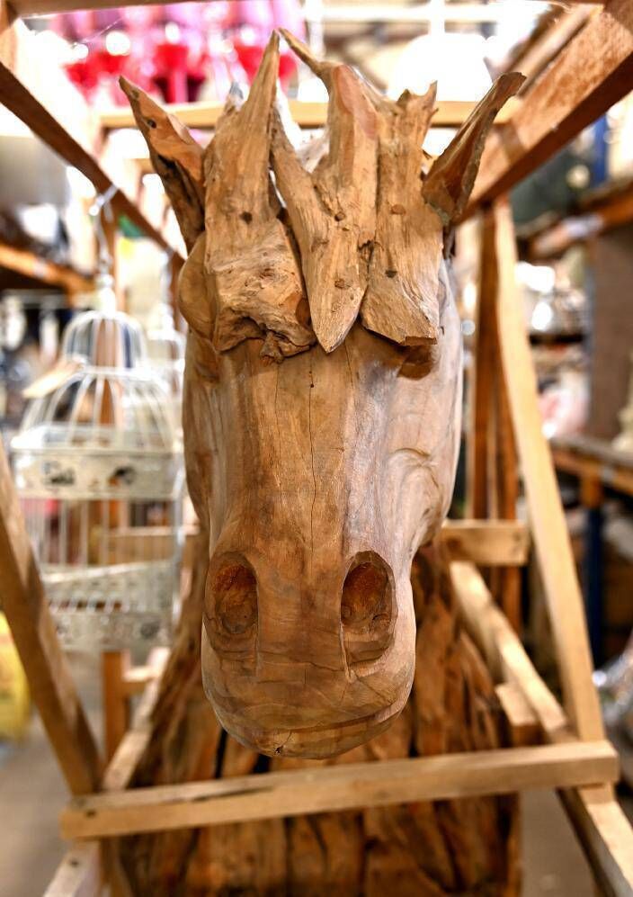 Collection of handmade teak statues for sale at Kilkenny Architectural Salvage. Picture: Eddie O'Hare