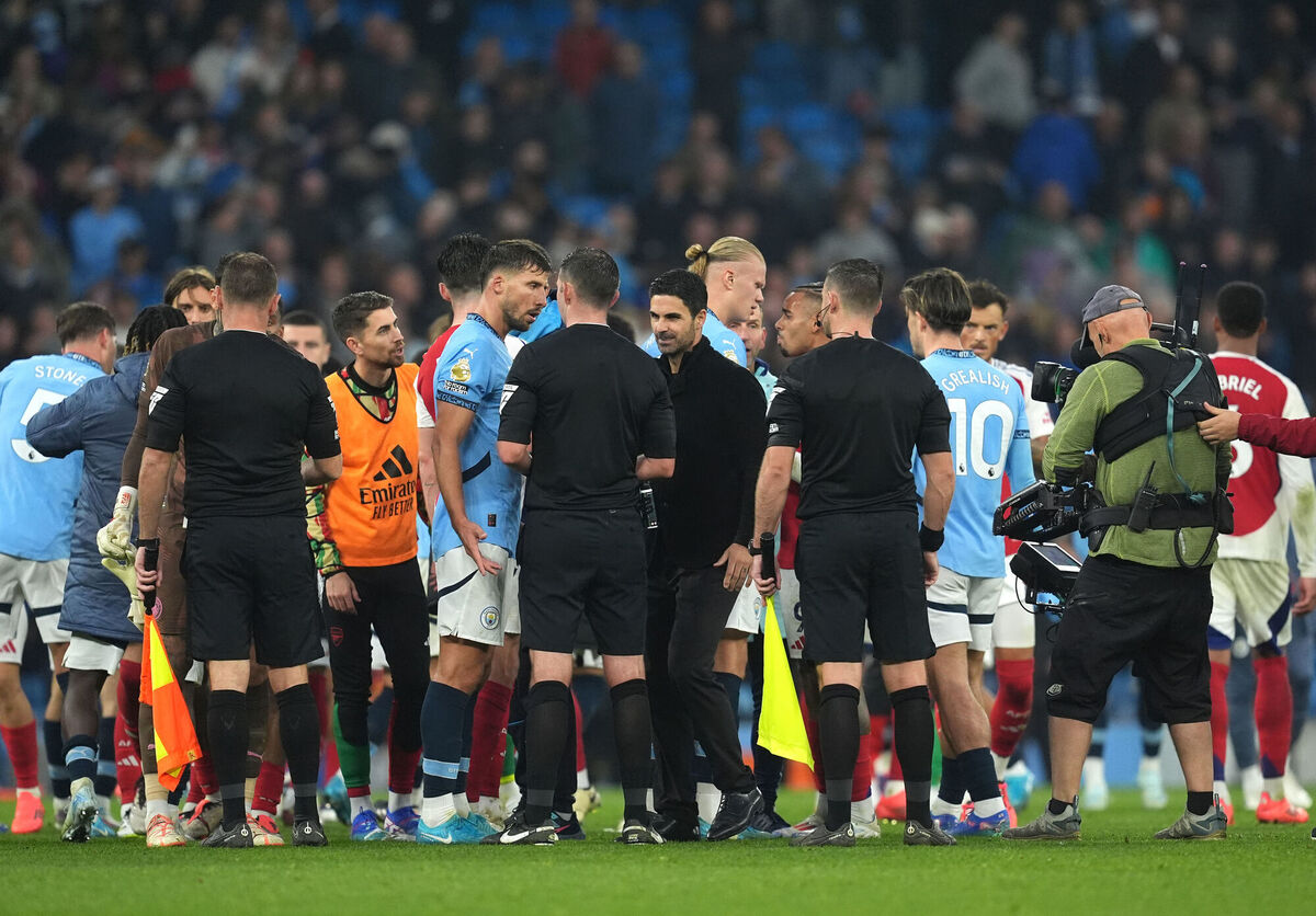 Arsenal manager Mikel Arteta speaks to an official following the match. Picture: Martin Rickett/PA Wire.
