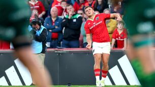 <p>Munster’s Tony Butler kicks a conversion during the URC victory over Connacht. Picture: ©INPHO/James Crombie</p>