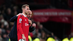 <p>Erik ten Hag and Christian Eriksen were in agreement about Manchester United’s performance (David Davies/PA)</p>