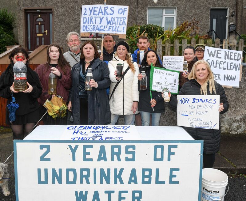 Residents of Mount Farran in Cork protest over the quality of the water supply. Picture: David Keane 