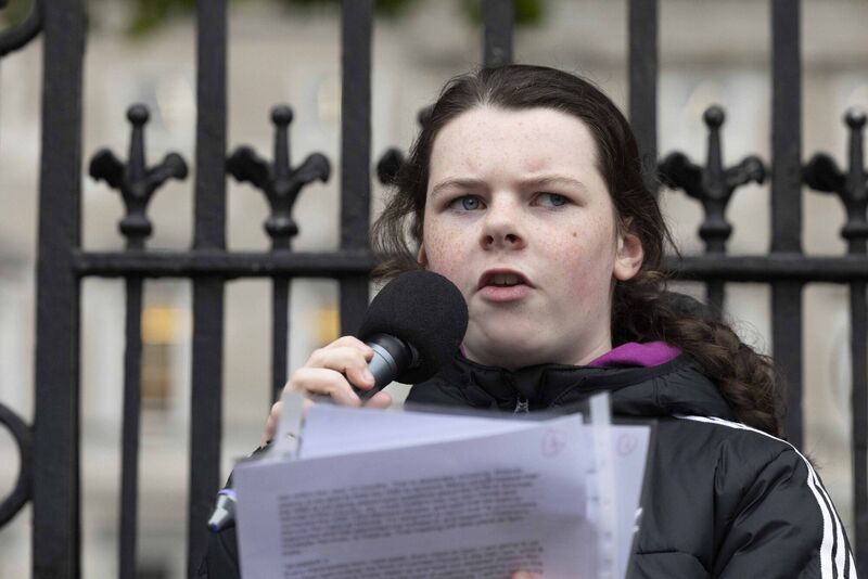 As coalition minister met today, Thursday, autism campaigner Cara Darmody (14) was speaking to supporters outside Leinster House during the rally she called for disability rights. Picture: Sam Boal/Collins  