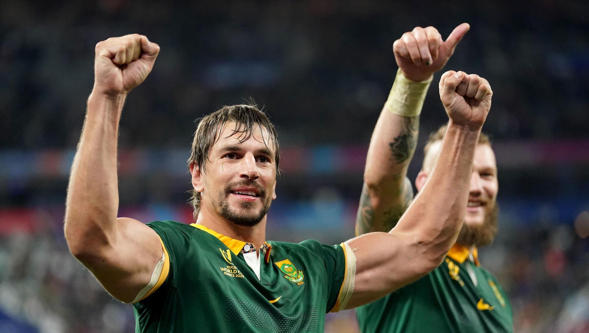 CAPS OFF: South Africa's Eben Etzebeth celebrates following the Rugby World Cup 2023 quarter final match at the Stade de France, Saint-Denis. Pic: Adam Davy/PA Wire