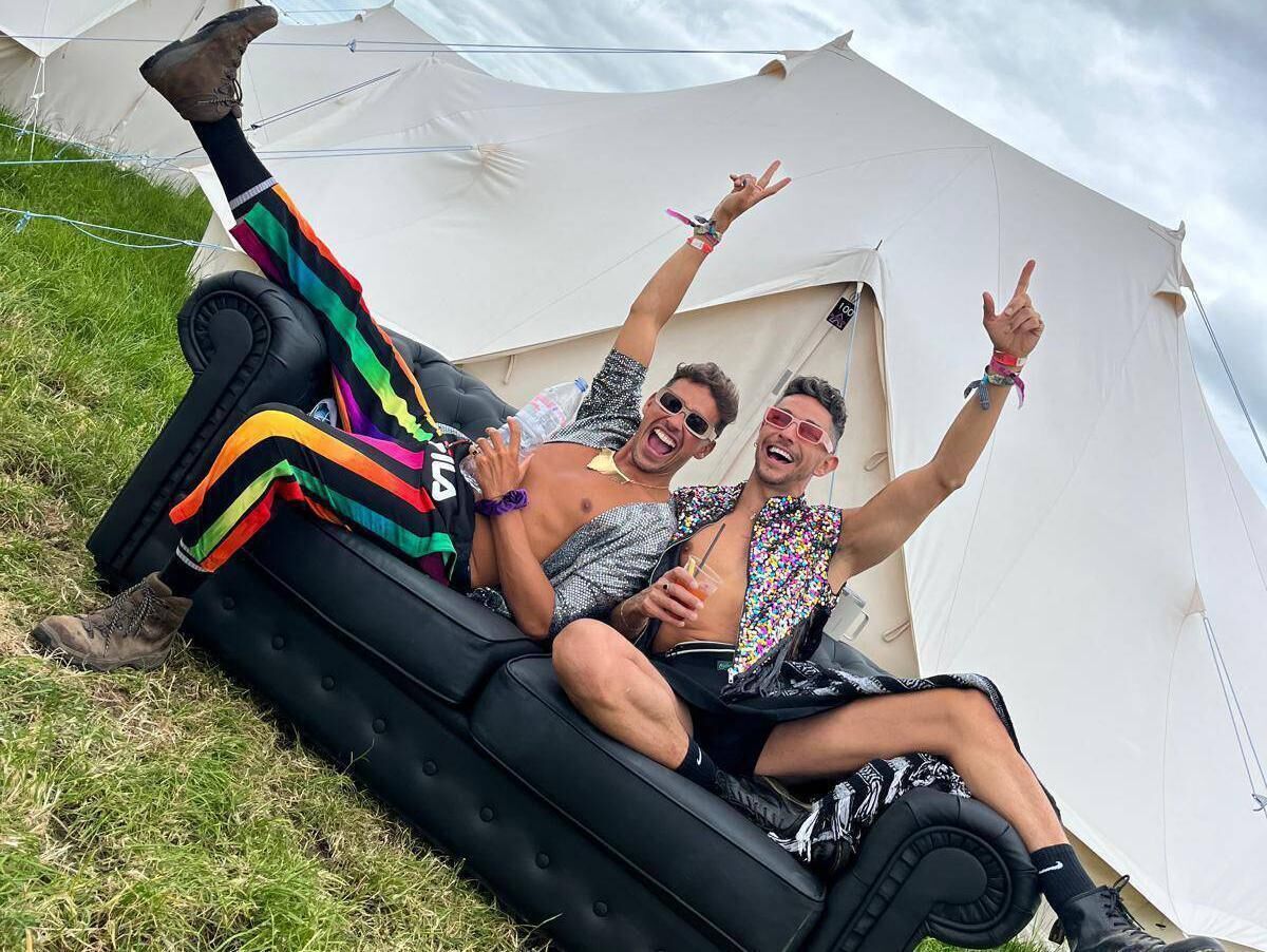 Simon and Warren Atkins at a festival 