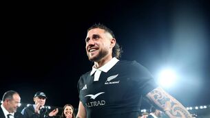 <p>FINAL HOME GAME: New Zealand's TJ Perenara walks through a guard of honour following his last game on home soil. Picture: Phil Walter/Getty Images</p>