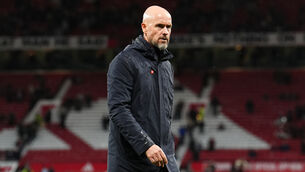 <p>UNDER PRESSURE: Manchester United manager Erik ten Hag reacts following the Premier League match at Old Trafford.</p>