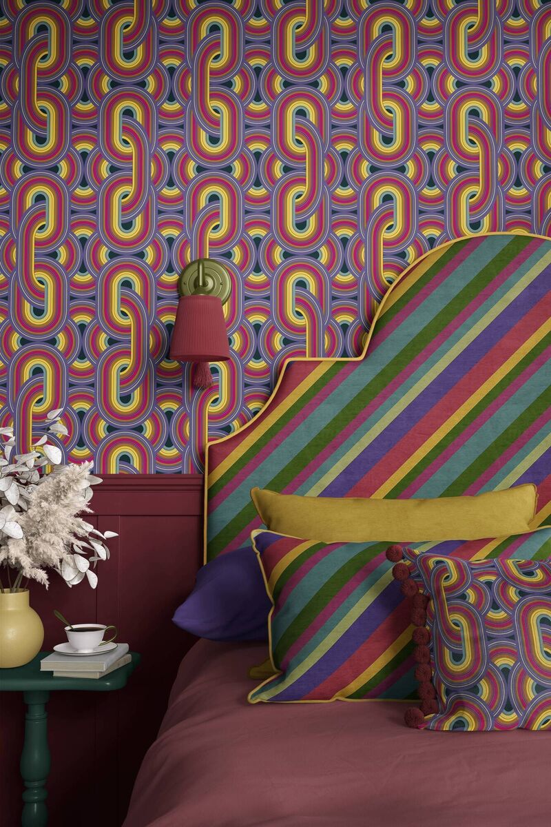Celebrate vintage or fabulous fabrics by installing new upholstery to a new or old padded headboard. Preziosa collection, Rebel Knit wallpaper, inspired by the organic geometry of this 1970s luxury hotelier upholstery; €165, The Curious Department. Celebrate vintage or fabulous fabrics by installing new upholstery to a new or old padded headboard. Preziosa collection, Rebel Knit wallpaper, inspired by the organic geometry of this 1970s luxury hotelier upholstery; €165, The Curious Department.