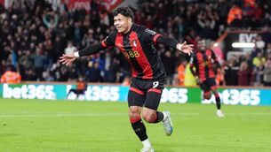 <p>Bournemouth's Francisco Evanilson celebrates scoring his side's first goal against Southampton. Picture: Adam Davy/PA Wire.</p>