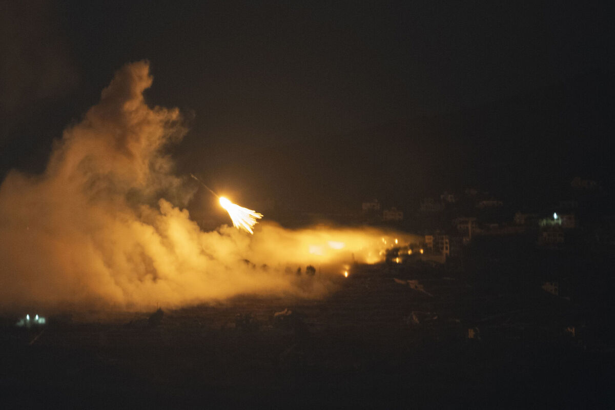 Israeli shelling hit an area in southern Lebanon as seen from northern Israel on Tuesday. Picture: AP/Leo Correa