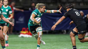 <p>ONTO THE NEXT: Ireland’s Erin King and Liana Mikaele-Tu'u of New Zealand. Pic: Travis Prior</p>