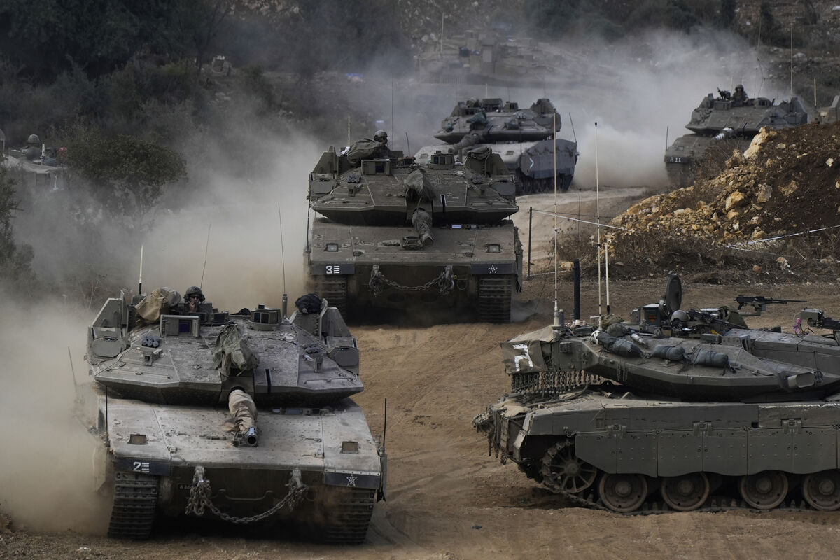 Israeli army tanks in northern Israel near the Israel-Lebanon border on Tuesday. Picture: AP/Baz Ratner Israeli army tanks in northern Israel near the Israel-Lebanon border on Tuesday. Picture: AP/Baz Ratner
