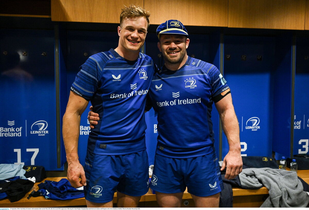 RECORD-BREAKER: Cian Healy of Leinster with teammate Josh van der Flier, left, after his record 281st appearance. Picture: Brendan Moran/Sportsfile RECORD-BREAKER: Cian Healy of Leinster with teammate Josh van der Flier, left, after his record 281st appearance. Picture: Brendan Moran/Sportsfile
