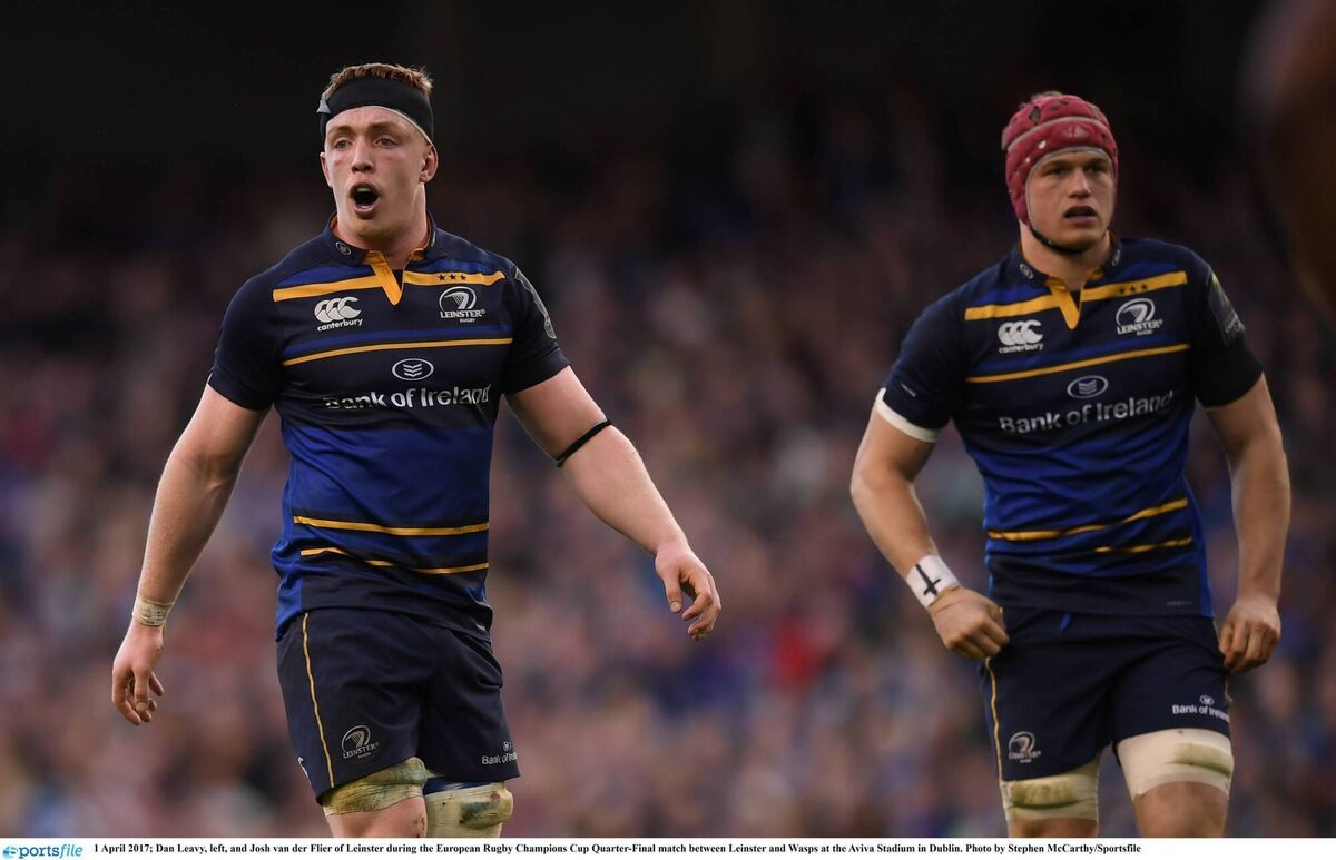 Dan Leavy, left, and Josh van der Flier of Leinster during a 2017 Champions Cup quarter-final against Wasps. Picture: Stephen McCarthy/Sportsfile Dan Leavy, left, and Josh van der Flier of Leinster during a 2017 Champions Cup quarter-final against Wasps. Picture: Stephen McCarthy/Sportsfile