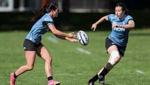 <p>PRACTICE MAKES PROGRESS: Amee-Leigh Murphy Crowe and Eve Higgins at Ireland training. Pic: INPHO/Travis Prior</p>