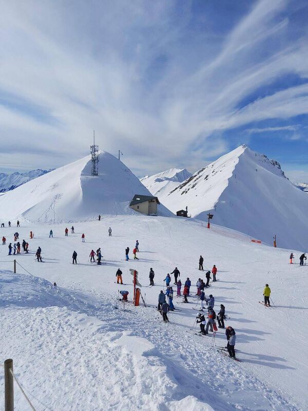 A group of skiers at La Plagne 1800, France