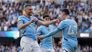 <p>KEY MAN: Manchester City's Mateo Kovacic (left) celebrates with Phil Foden after scoring their side's second goal of the game. Pic: Martin Rickett/PA Wire.</p>