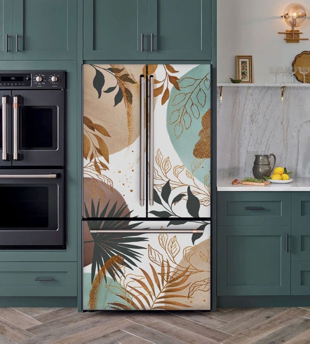 Vinyl wrap with a self-adhesive backing takes a little planning and cutting but goes in with no more than scissors and a credit card. Your fridge and cabinets can also take a warp. Fridge designs from €58, designstickersstore at Etsy. Vinyl wrap with a self-adhesive backing takes a little planning and cutting but goes in with no more than scissors and a credit card. Your fridge and cabinets can also take a warp. Fridge designs from €58, designstickersstore at Etsy.