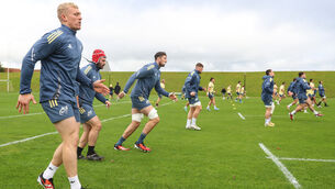<p>Munster players are put through their paces at UL on Tuesday. Pic: INPHO/Ben Brady</p>
