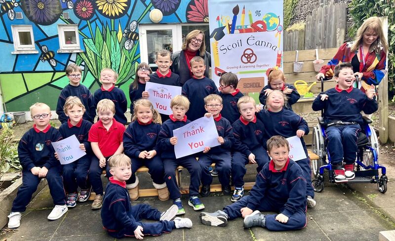 Scoil Éanna, Cork — principal Elaine Angland and Amy Kelly, special needs assistant, celebrate their windfall with some delighted pupils Scoil Éanna, Cork — principal Elaine Angland and Amy Kelly, special needs assistant, celebrate their windfall with some delighted pupils