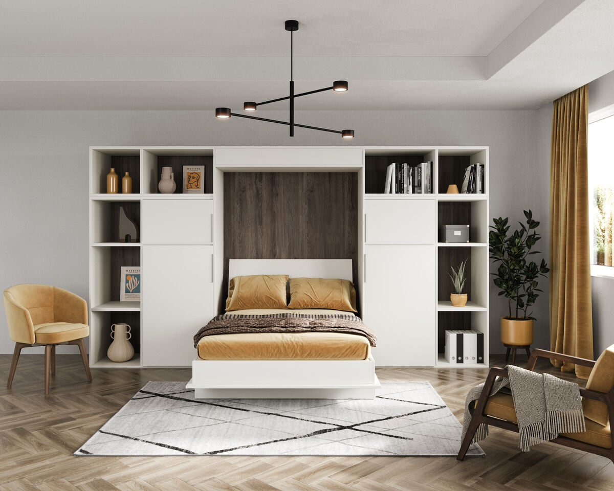 Desk with surrounding shelves from Wall Beds. 